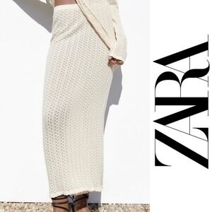 Zara Ecru Pointelle Knit Long Midi Skirt